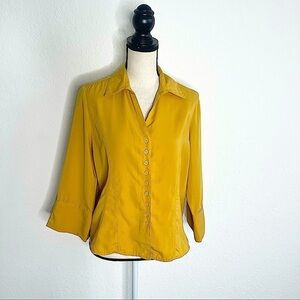 VINTAGE APPARENZA Gold 3/4 Sleeve Button Up shirt Size Petite Medium PM Career